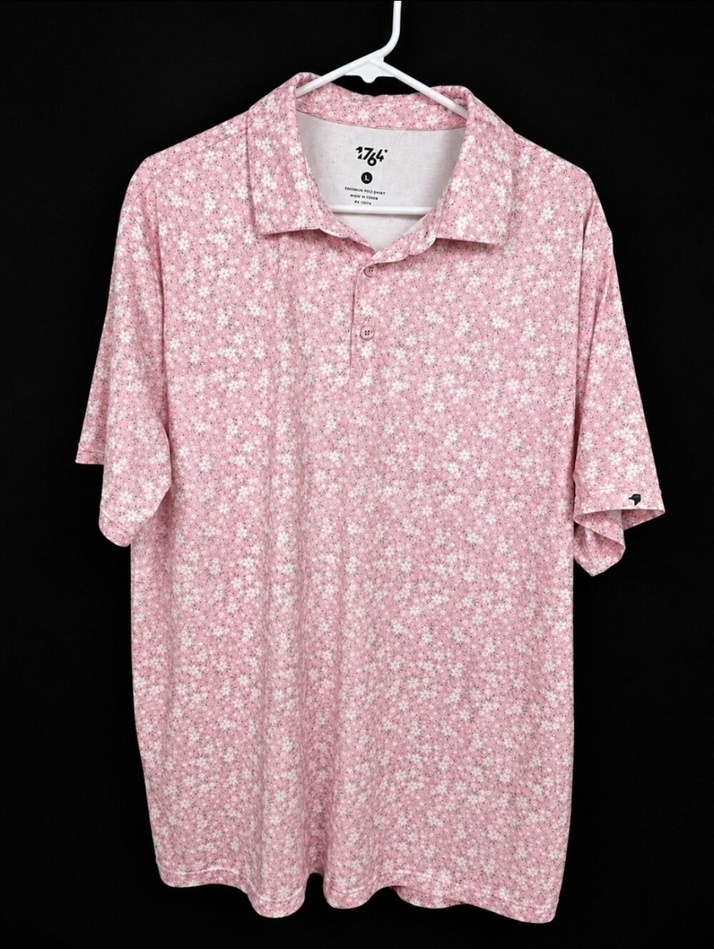 1764 Golf Light Pink White Floral Golf Polo Shirt XL (6730)